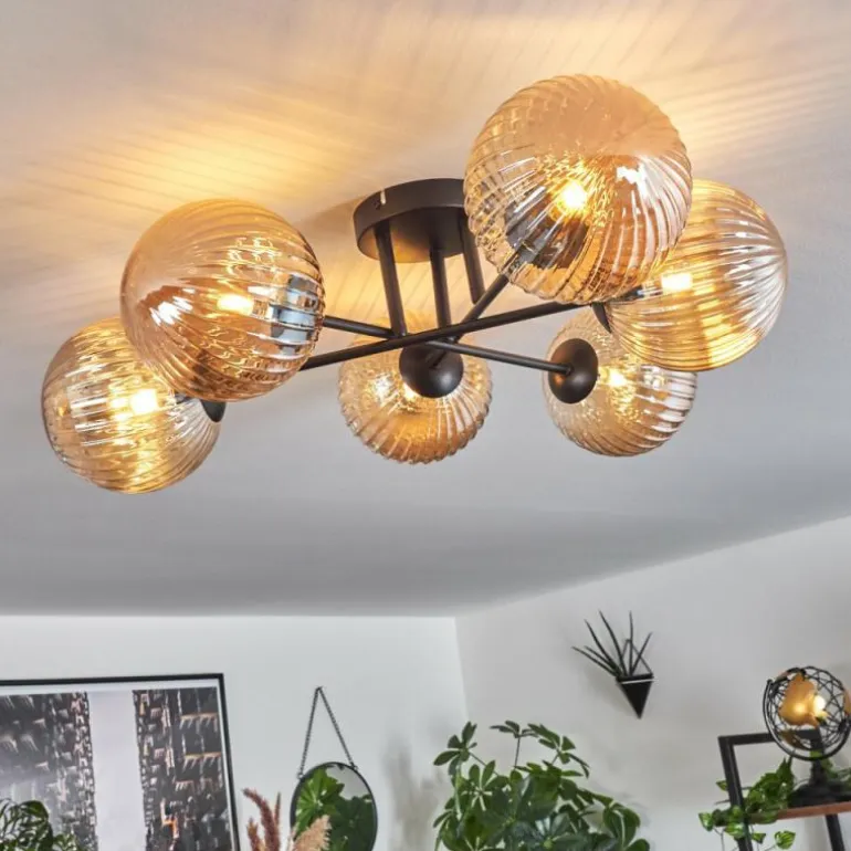 Plafonnier Chehalis Ambre, 6 lumières