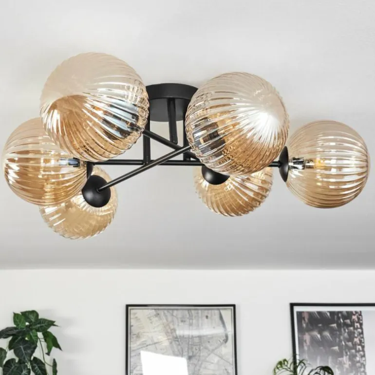 Plafonnier Chehalis Ambre, 6 lumières