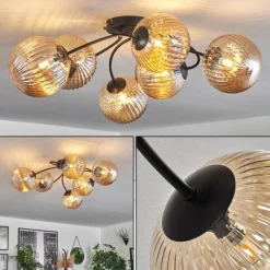 Plafonnier Chehalis Ambre, 6 lumières