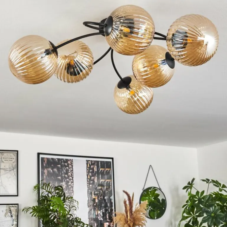 Plafonnier Chehalis Ambre, 6 lumières