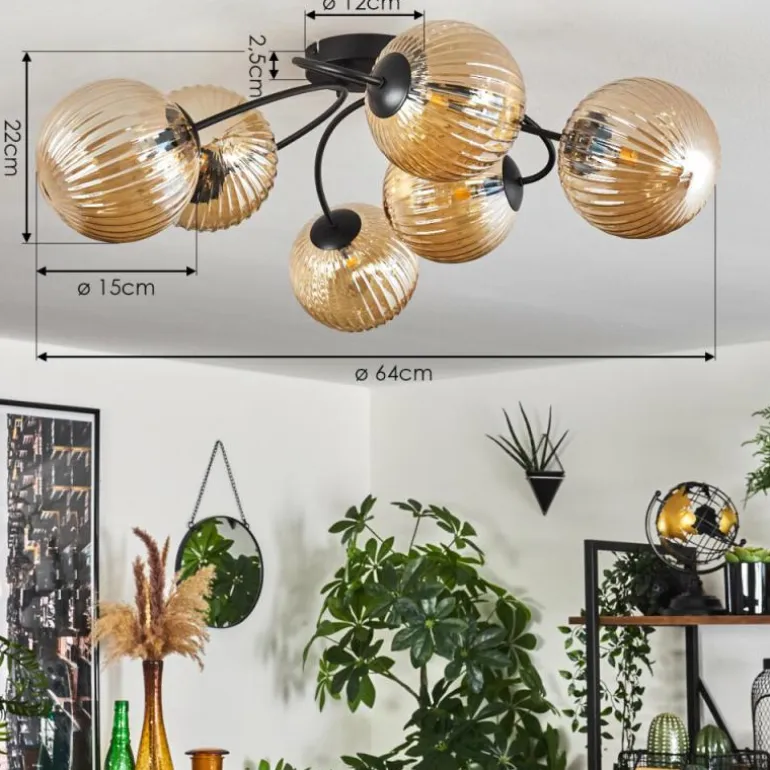 Plafonnier Chehalis Ambre, 6 lumières