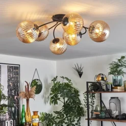 Plafonnier Chehalis Ambre, 6 lumières