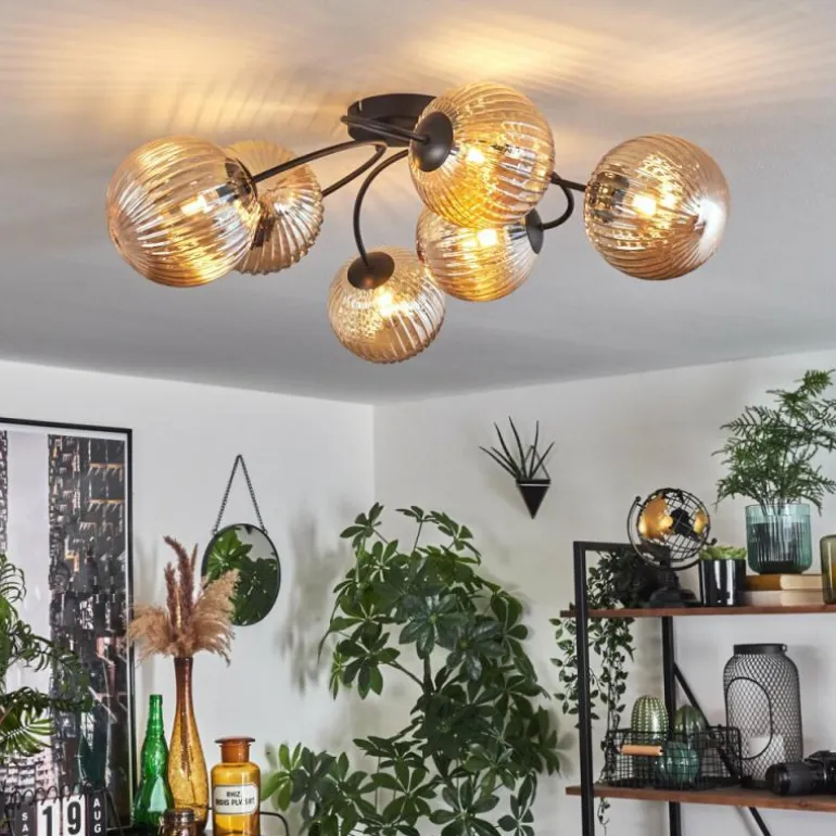 Plafonnier Chehalis Ambre, 6 lumières