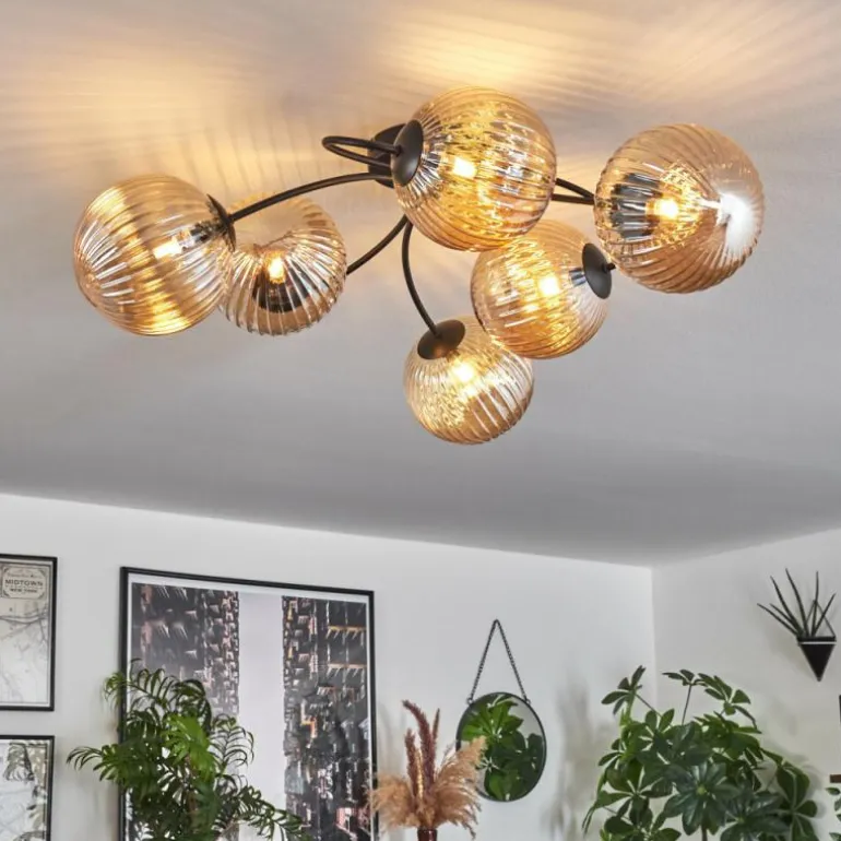 Plafonnier Chehalis Ambre, 6 lumières