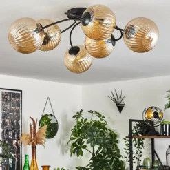 Plafonnier Chehalis Ambre, 6 lumières