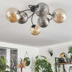 Plafonnier Chehalis Ambre, Fumé, 6 lumières
