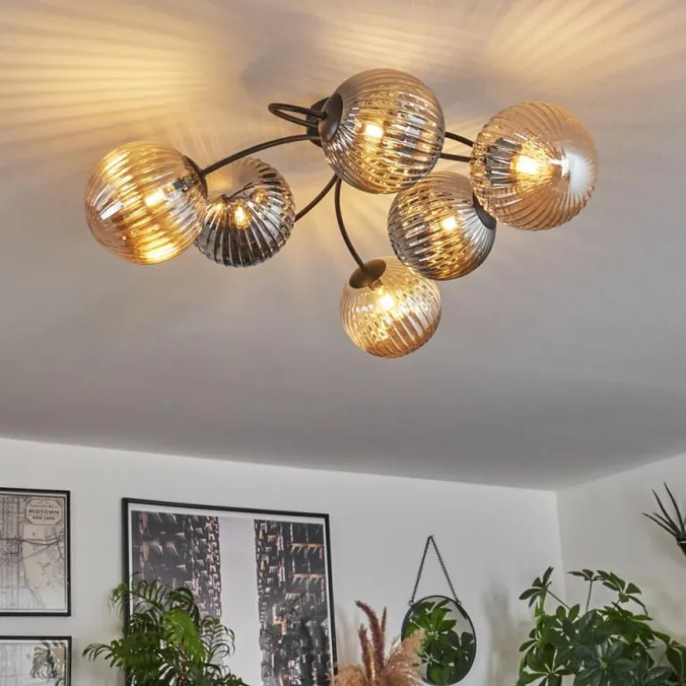Plafonnier Chehalis Ambre, Fumé, 6 lumières