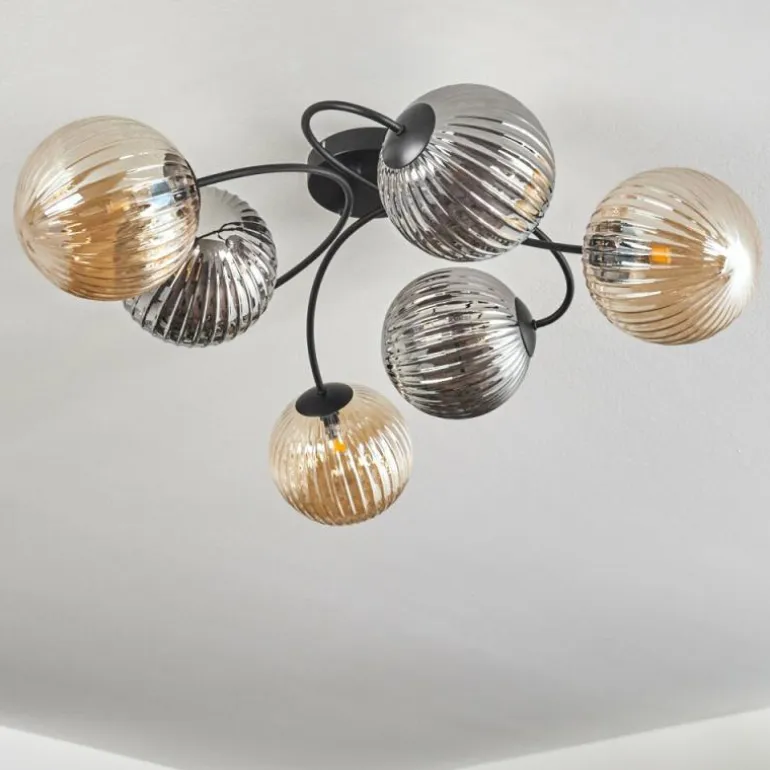 Plafonnier Chehalis Ambre, Fumé, 6 lumières