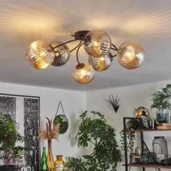 Plafonnier Chehalis Ambre, Fumé, 6 lumières