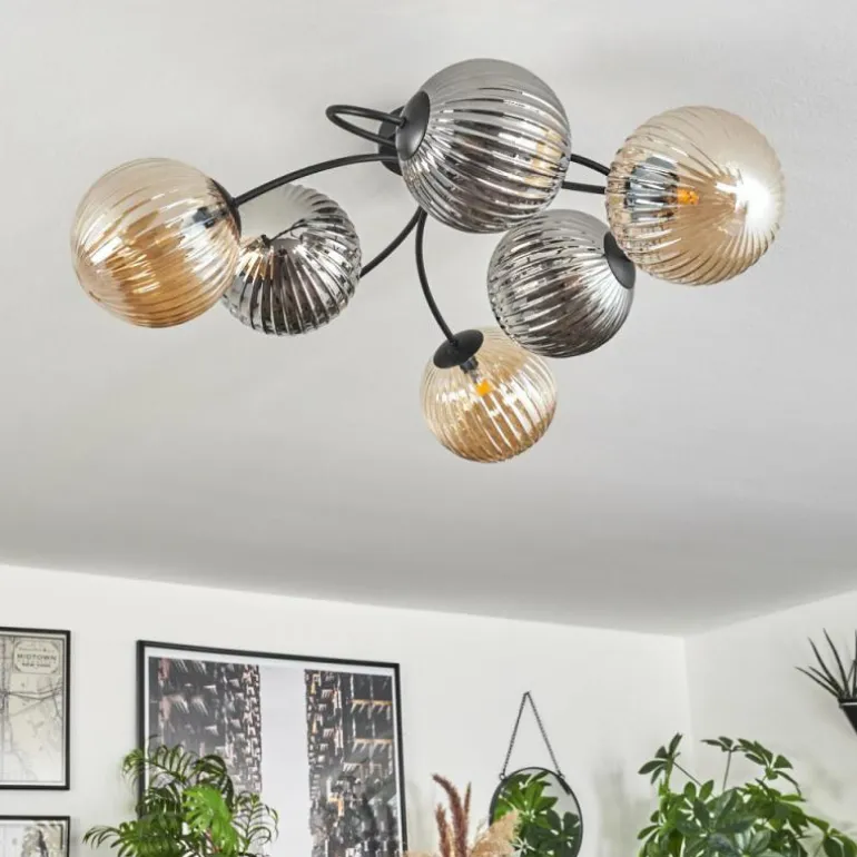 Plafonnier Chehalis Ambre, Fumé, 6 lumières