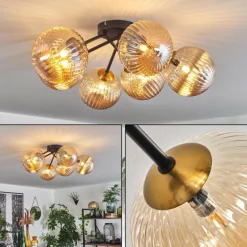 Plafonnier Chehalis Ambre, 6 lumières