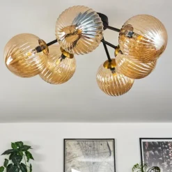 Plafonnier Chehalis Ambre, 6 lumières