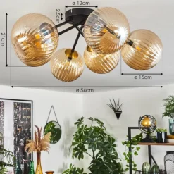 Plafonnier Chehalis Ambre, 6 lumières