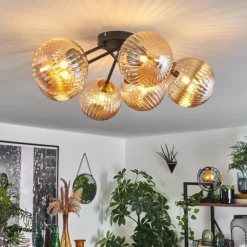 Plafonnier Chehalis Ambre, 6 lumières