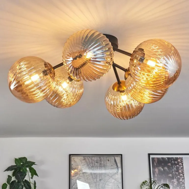 Plafonnier Chehalis Ambre, 6 lumières