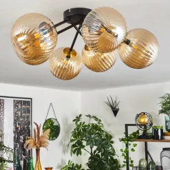 Plafonnier Chehalis Ambre, 6 lumières