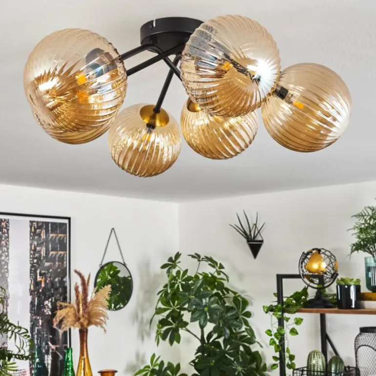 Plafonnier Chehalis Ambre, 6 lumières