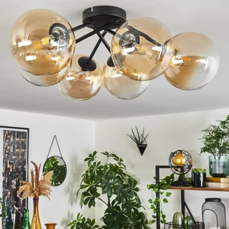 Plafonnier Chehalis Ambre, Clair, 6 lumières