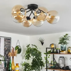 Plafonnier Chehalis Ambre, Clair, 6 lumières