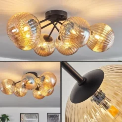 Plafonnier Chehalis Ambre, 6 lumières