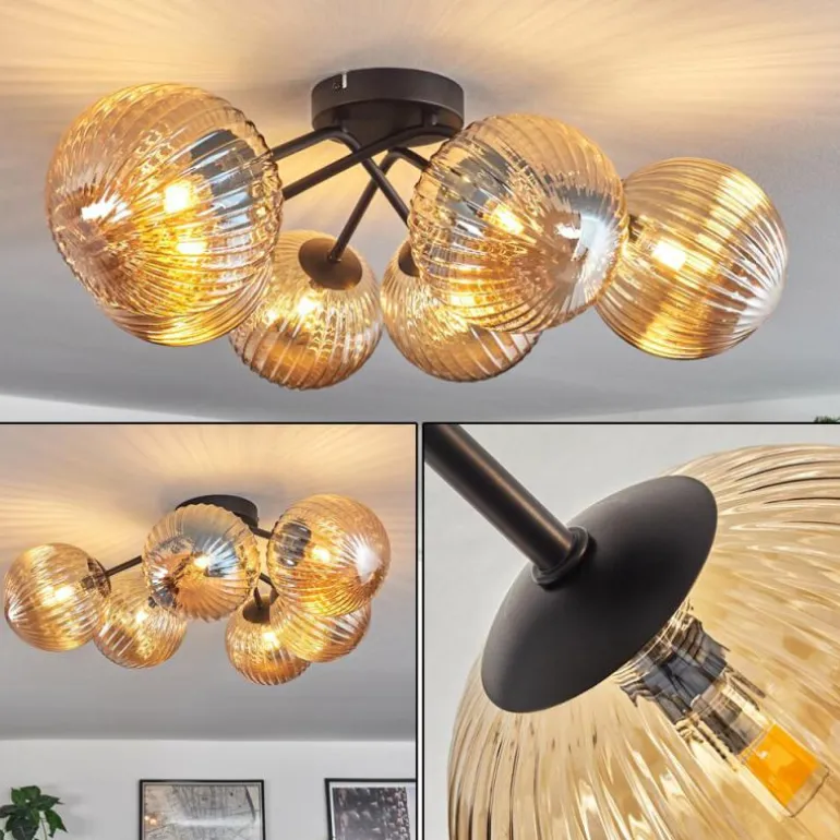Plafonnier Chehalis Ambre, 6 lumières