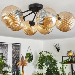 Plafonnier Chehalis Ambre, 6 lumières