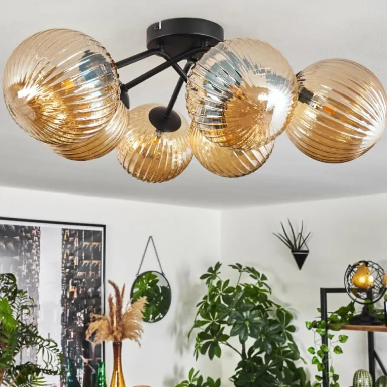 Plafonnier Chehalis Ambre, 6 lumières