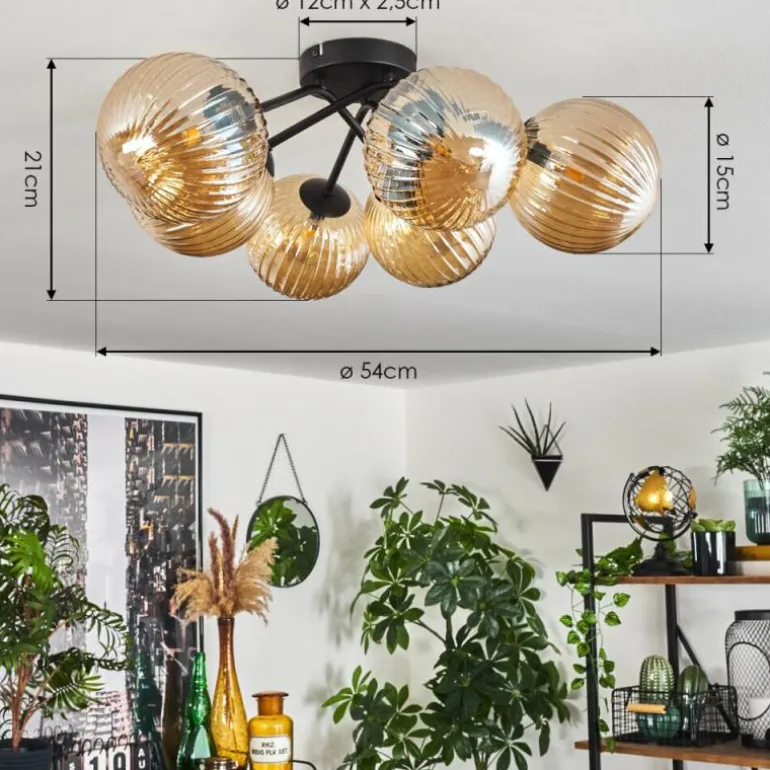 Plafonnier Chehalis Ambre, 6 lumières
