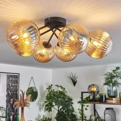 Plafonnier Chehalis Ambre, 6 lumières