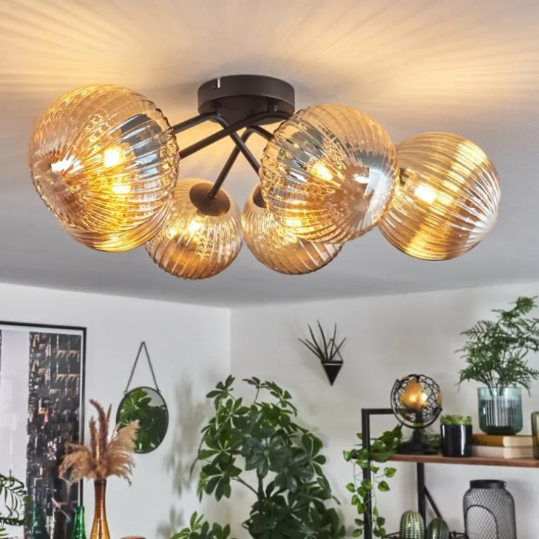 Plafonnier Chehalis Ambre, 6 lumières