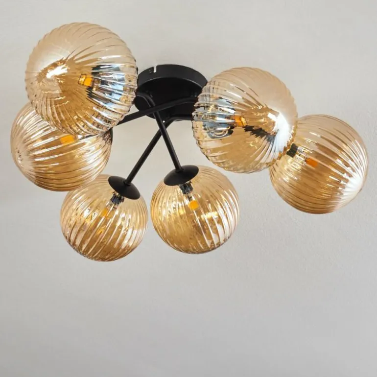 Plafonnier Chehalis Ambre, 6 lumières