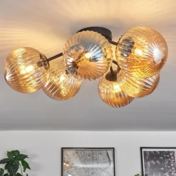 Plafonnier Chehalis Ambre, 6 lumières