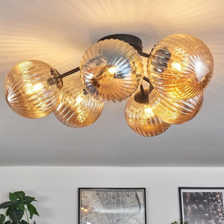 Plafonnier Chehalis Ambre, 6 lumières