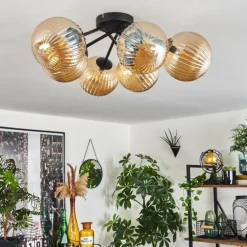 Plafonnier Chehalis Ambre, 6 lumières