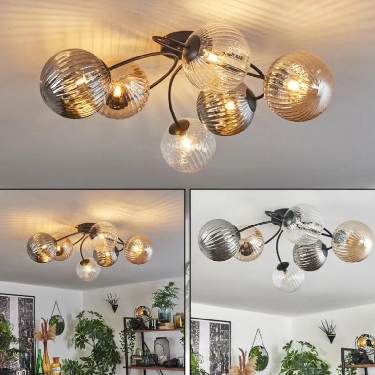 Plafonnier Chehalis Ambre, Clair, Fumé, 6 lumières