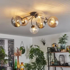 Plafonnier Chehalis Ambre, Clair, Fumé, 6 lumières