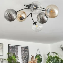 Plafonnier Chehalis Ambre, Clair, Fumé, 6 lumières