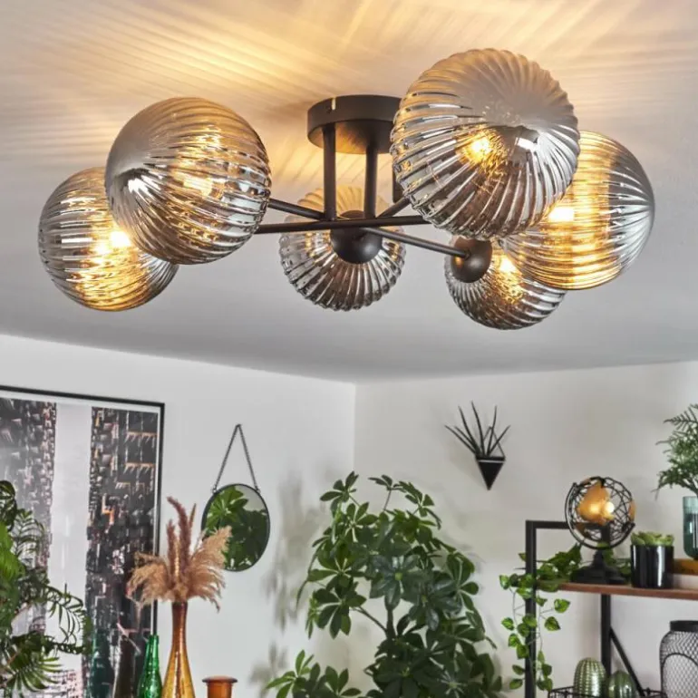 Plafonnier Chehalis Fumé, 6 lumières