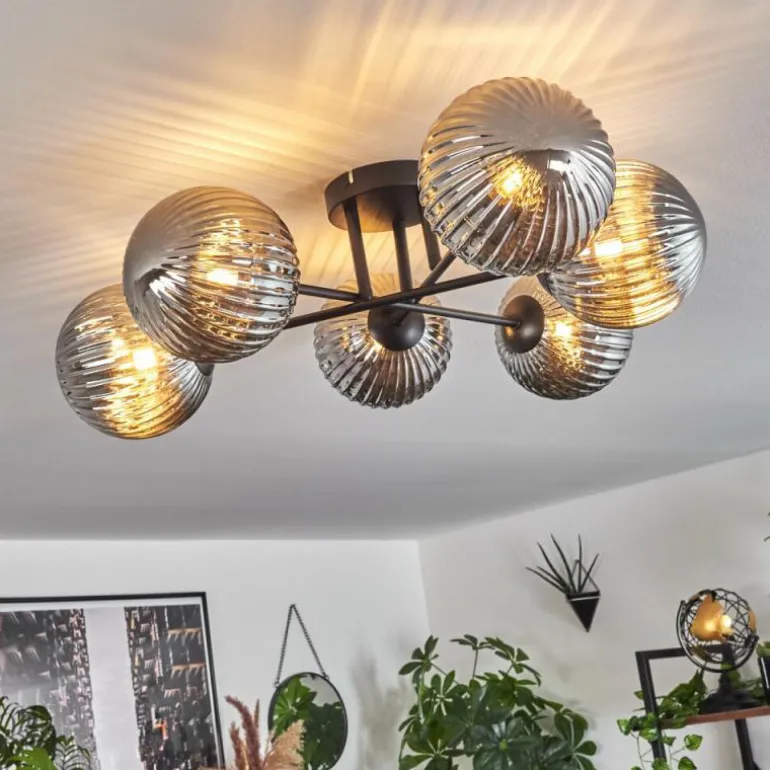 Plafonnier Chehalis Fumé, 6 lumières