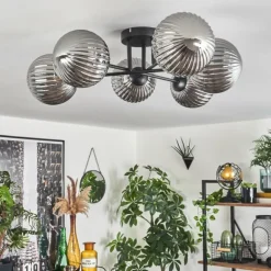 Plafonnier Chehalis Fumé, 6 lumières