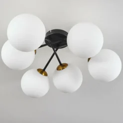 Plafonnier Chehalis Or, Noir, 6 lumières