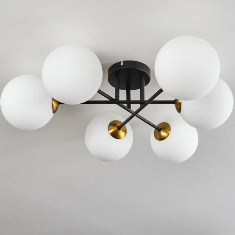Plafonnier Chehalis Or, Noir, 6 lumières