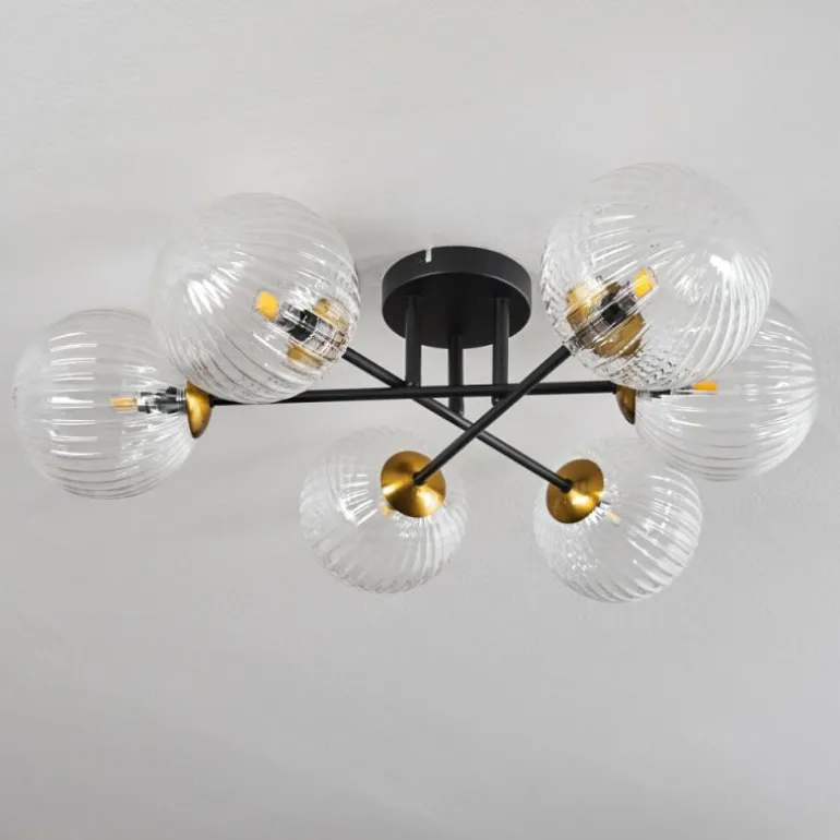 Plafonnier Chehalis Or, Noir, 6 lumières
