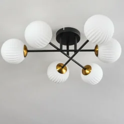 Plafonnier Chehalis Or, Noir, 6 lumières