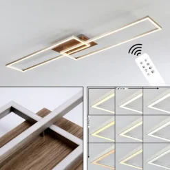 Plafonnier Cheka LED Brun, Nickel mat, 2 lumières, Télécommandes