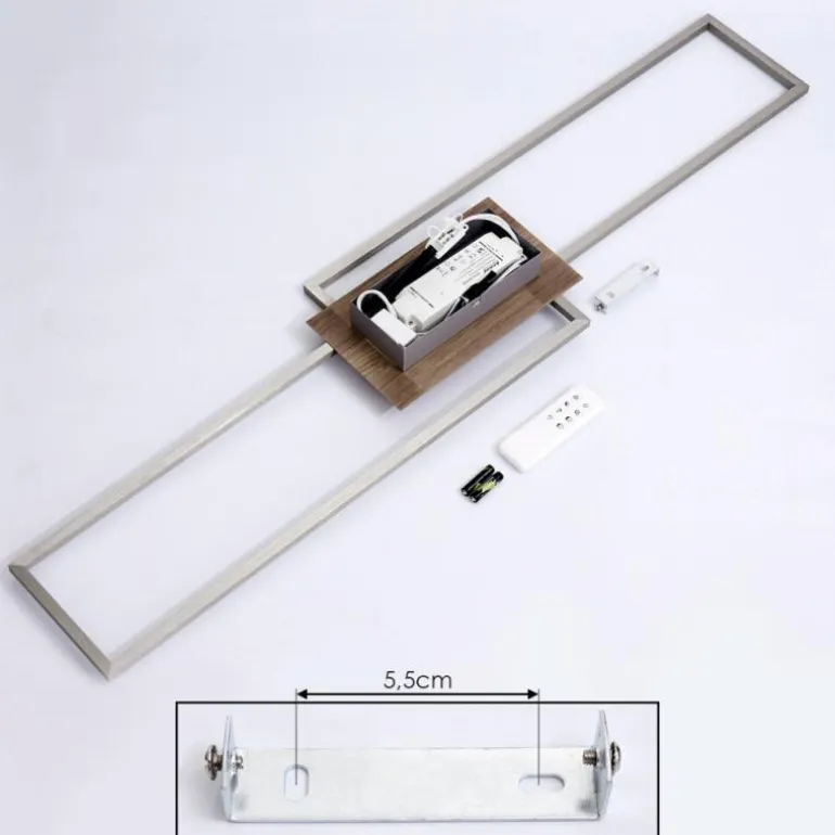 Plafonnier Cheka LED Brun, Nickel mat, 2 lumières, Télécommandes