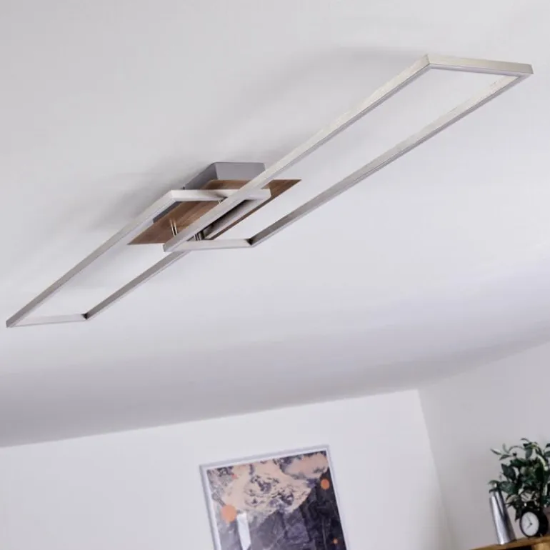 Plafonnier Cheka LED Brun, Nickel mat, 2 lumières, Télécommandes