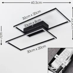 Plafonnier Cheka LED Noir, 2 lumières, Télécommandes