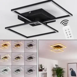 Plafonnier Cheka LED Noir, 2 lumières, Télécommandes