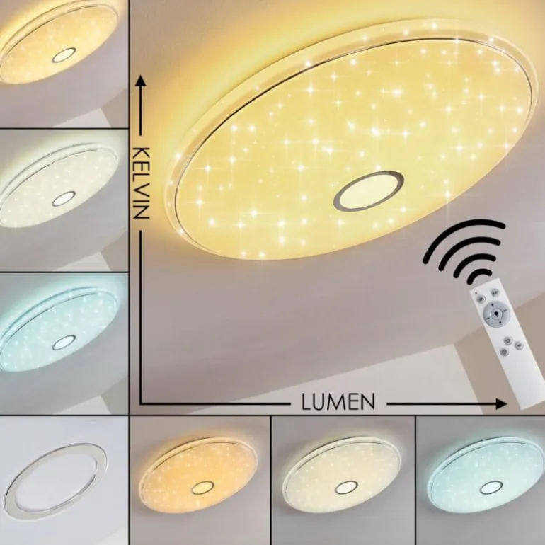 Plafonnier Cirque LED Chrome, 1 lumière, Télécommandes, Changeur de couleurs
